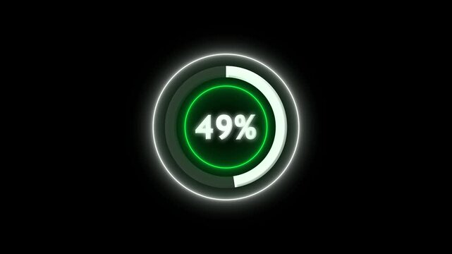 Modern white and green circular loading progress bar 1 to 52 percent, digital wheel motion graphics.
