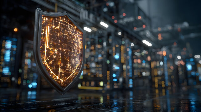 Cybersecurity for Industrial Automation.A digital sheld protecting a factory ntwork from potential cyberttacks