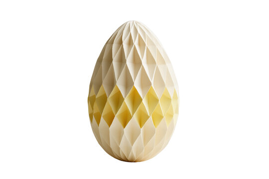 Realistic handmade Easter egg crafted from folded gold and beige paper with geometric pattern