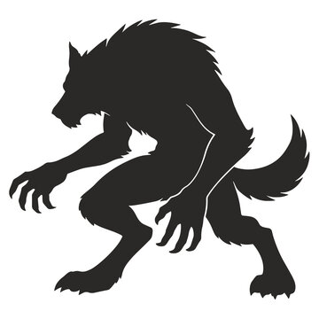 halloween vector icon Black silhouette wolf howling on all fours in attack pose