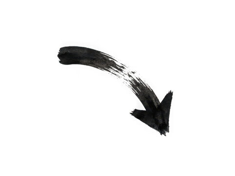 Curved charcoal brush arrow isolated on transparent