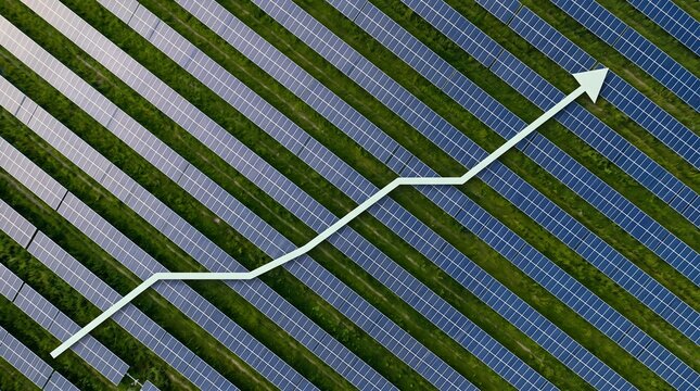 Solar panels with efficiency growth graph concept