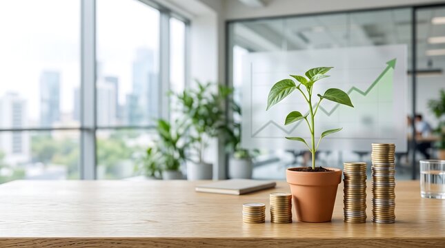 Seedling with coins and financial growth concept
