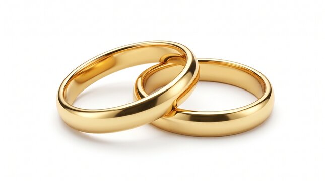 Two intertwined gold wedding rings symbolizing love and commitment on a clean white background