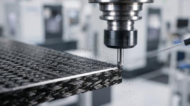 Cutting carbon fiber material CNC machine industrial manufacture engineering factory production metal tool process precision technology