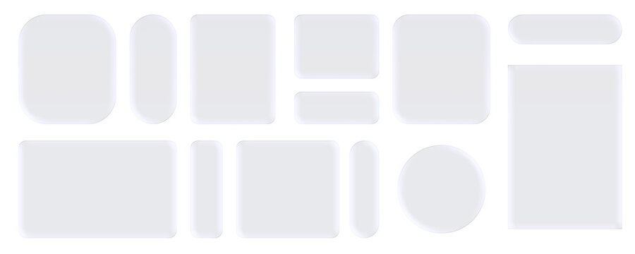 Transparent glass elements with liquid morphism effect for ui design and modern interfaces. Rounded rectangles, circles and buttons with frosted blur overlay Glassmorphism components for web or app