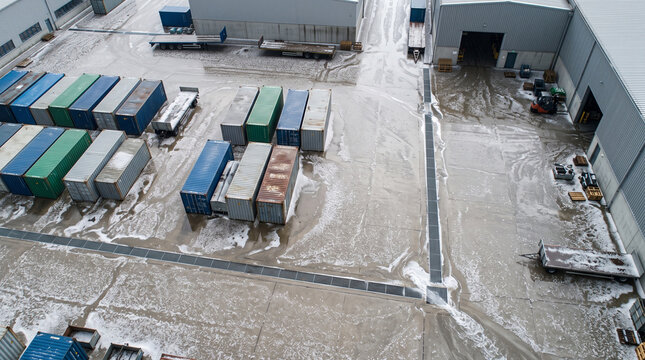 Scattered container shipping industrial factory warehouse storage yard freight logistics