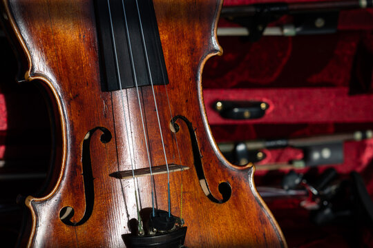 Bridge, strings and soundboard of a Baroque violin