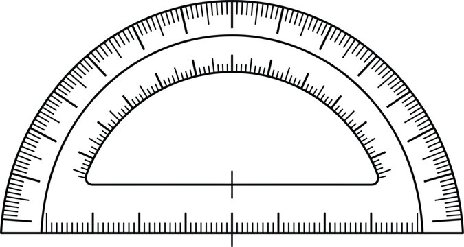 Minimalist black and white protractor template line icon vector illustration without numbers for math geometry measurement and drawing scale tool design