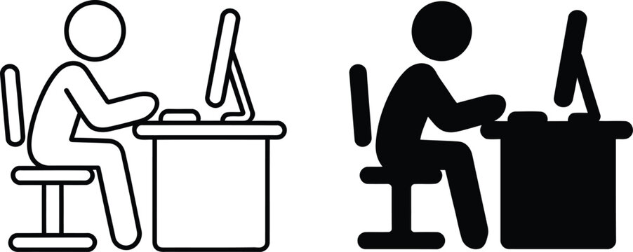 Person working at computer desk vector illustration