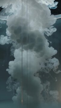 Vertical video: Starting top, vapor column rising and bulging in glass tube for display, seams or ra