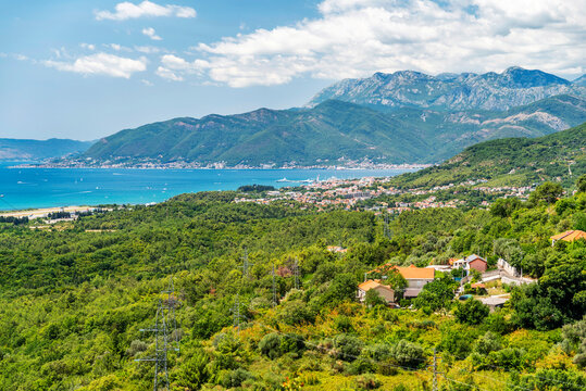 Outstanding picturesque view on Tivat on Kotor Bay in Montenegro