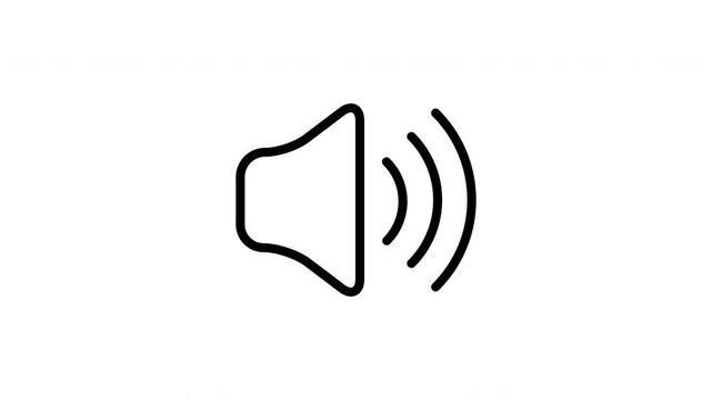 Black speaker icon emits pulsing white sound waves on a transparent background. Digital animation combines none with smooth movement and visual depth.