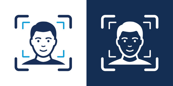 Facial recognition biometric scan icon, digital identity verification and face id security technology vector illustration