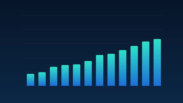 Growth bar chart with rising trend line and green arrow pointing up