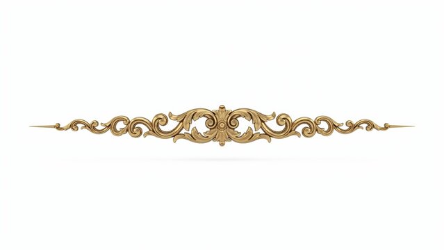 Vintage Carved Wood Ornament Element, Antique Flourish Border Design, Elegant Filigree Moldings on White Background