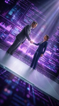 Low Angle Corporate Merger Handshake on Glass Edge