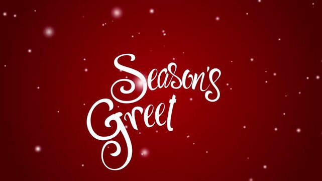 Festive Christmas motion graphic featuring Santa Claus and reindeer flying across a snowy red background with elegant Season's Greetings typography, for holiday greetings and Christmas video openers.