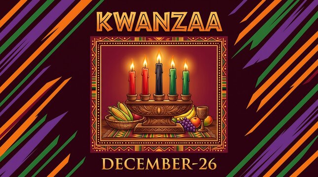 Kwanzaa december 26 celebration with lit kinara and festive pattern twenty-six