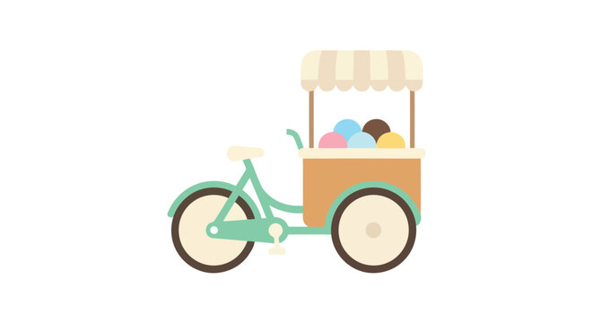 Ice cream bicycle with a woven basket stands on a white background