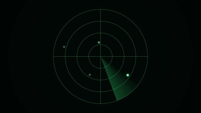 Green radar sweep detecting blips and locking on targets