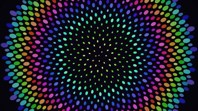 Rainbow spiral bloom growing outward and turning back inward