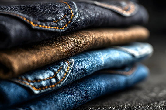 Overhead view of stacked denim pants