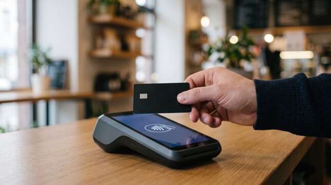 Card payment via electronic terminal in a store.