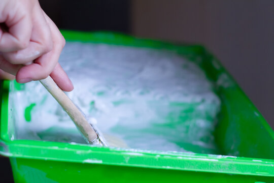 Close-up of preparing for painting work