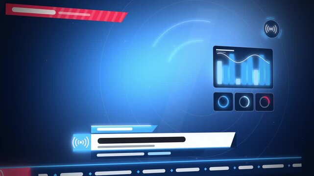 Blue news lower third graphics with ticker seamless loop