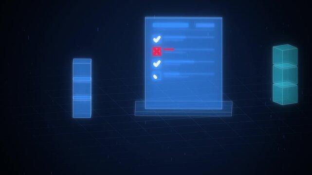 Blue smart contract with checkmarks and tamper detection on black