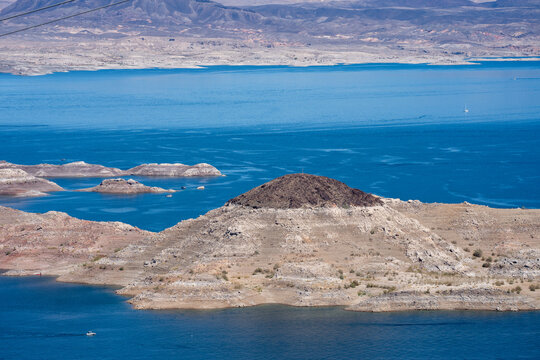 Rock islands exposed by the low lake levels of Lake Mead Nevada