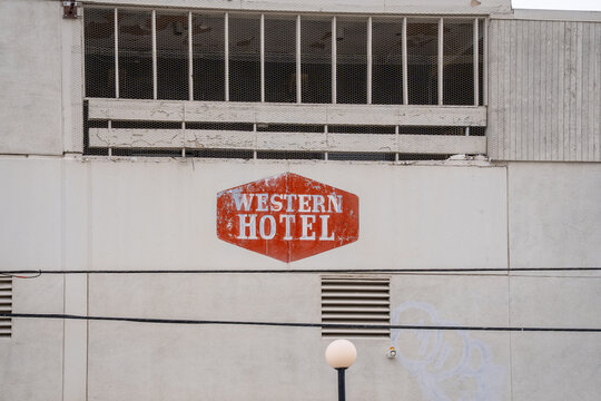 Las Vegas, Nevada - September 6, 2026: Old sign for the now closed Western Hotel and Bingo Hall casino near downtown Las Vegas