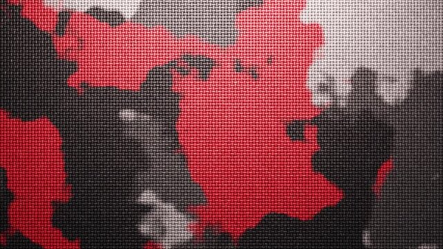 Red and gray camouflage fabric texture loop with bold pattern