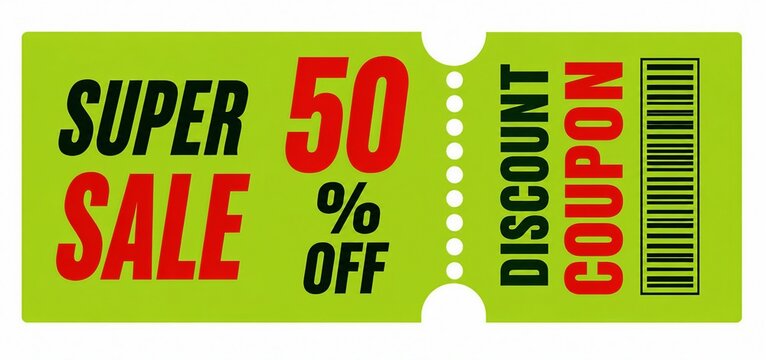 Bright discount coupon with 50 percent off super sale offer