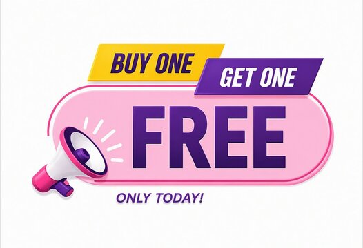 Buy one get one free promotional megaphone vector banner with speech bubble