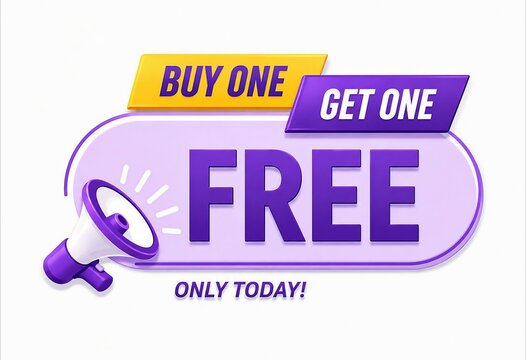 Buy one get one free promotion banner with megaphone graphic