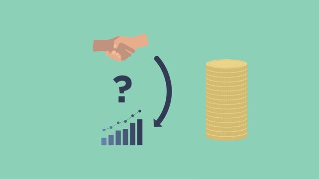 Business handshake, question mark, growth chart, and stack of gold coins in motion graphic animation footage