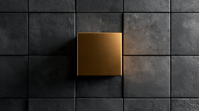 Golden Square Tile Standing Out on Dark Concrete Wall