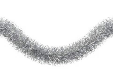 Shiny silver tinsel garland for Christmas holiday decoration isolated on transparent background