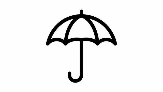 Black and white umbrella icon animation motion graphic clip featuring minimalist vector line art design style
