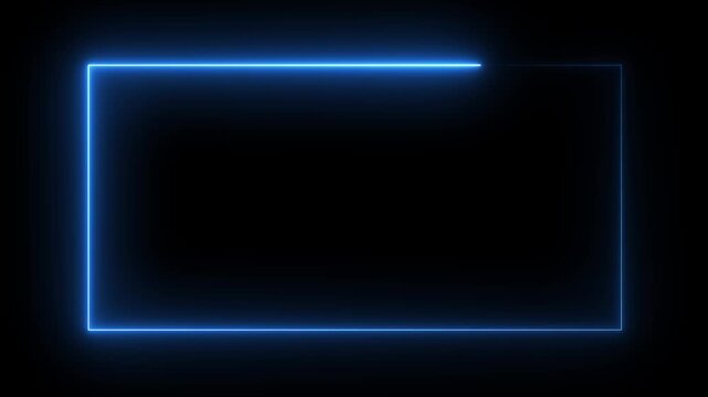 glowing neon rectangle border frame animated on black background.