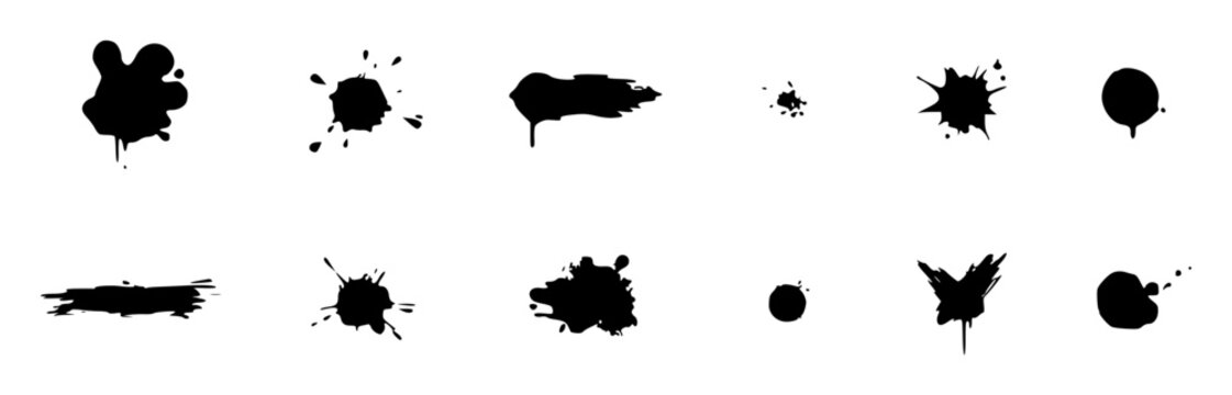 Collection of black ink splatters and paint blots arranged a6Rk0HpNW e tt 73 set with simple line art design featuring line art, illustrations, graphic resources with vector and design elements