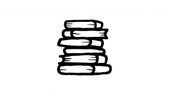 Stack Of Books For Reading And Study Hand Drawn Doodle Animation With Alpha Channel. Book Pile And Education Resource, Transparent Background. 4K Loop Hand Drawn Icon.