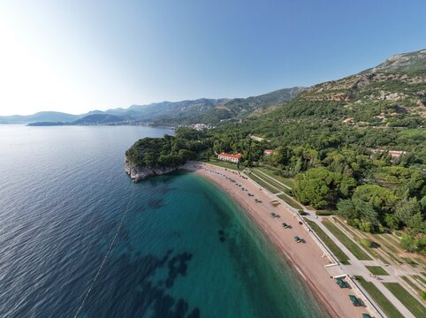 Aerial View of Villa Milocer Beach Montenegro Adriatic Coast