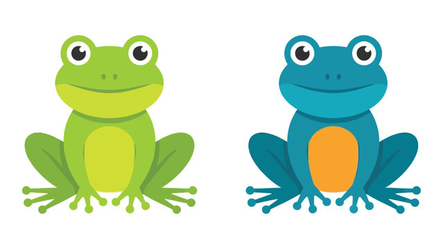 Cartoon Frogs, Green and Blue