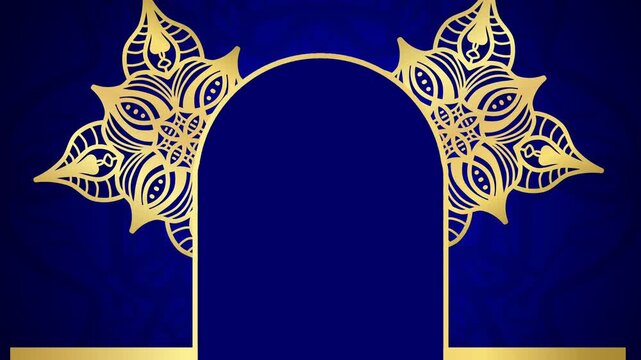 Luxury golden arch doorway frame motion background with intricate arabic mandala ornaments