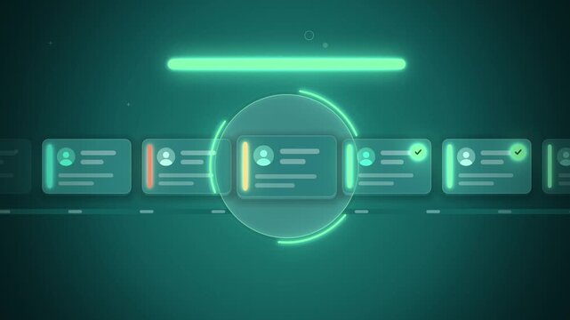 Support tickets slide through a glowing teal ring and get resolved
