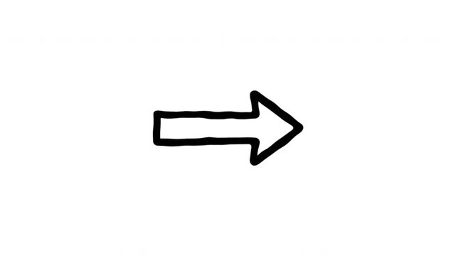 Right Arrow For Direction And Navigation Hand Drawn Doodle Animation. Forward Pointer And Movement Indicator. Interface Directional Symbol. 4K Loop With Alpha Channel.