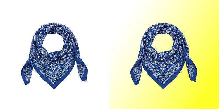 Blue paisley print bandana isolated on transparent background